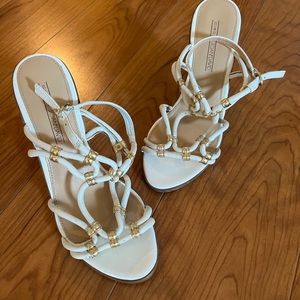 White and Gold Joan and David wedges size 7